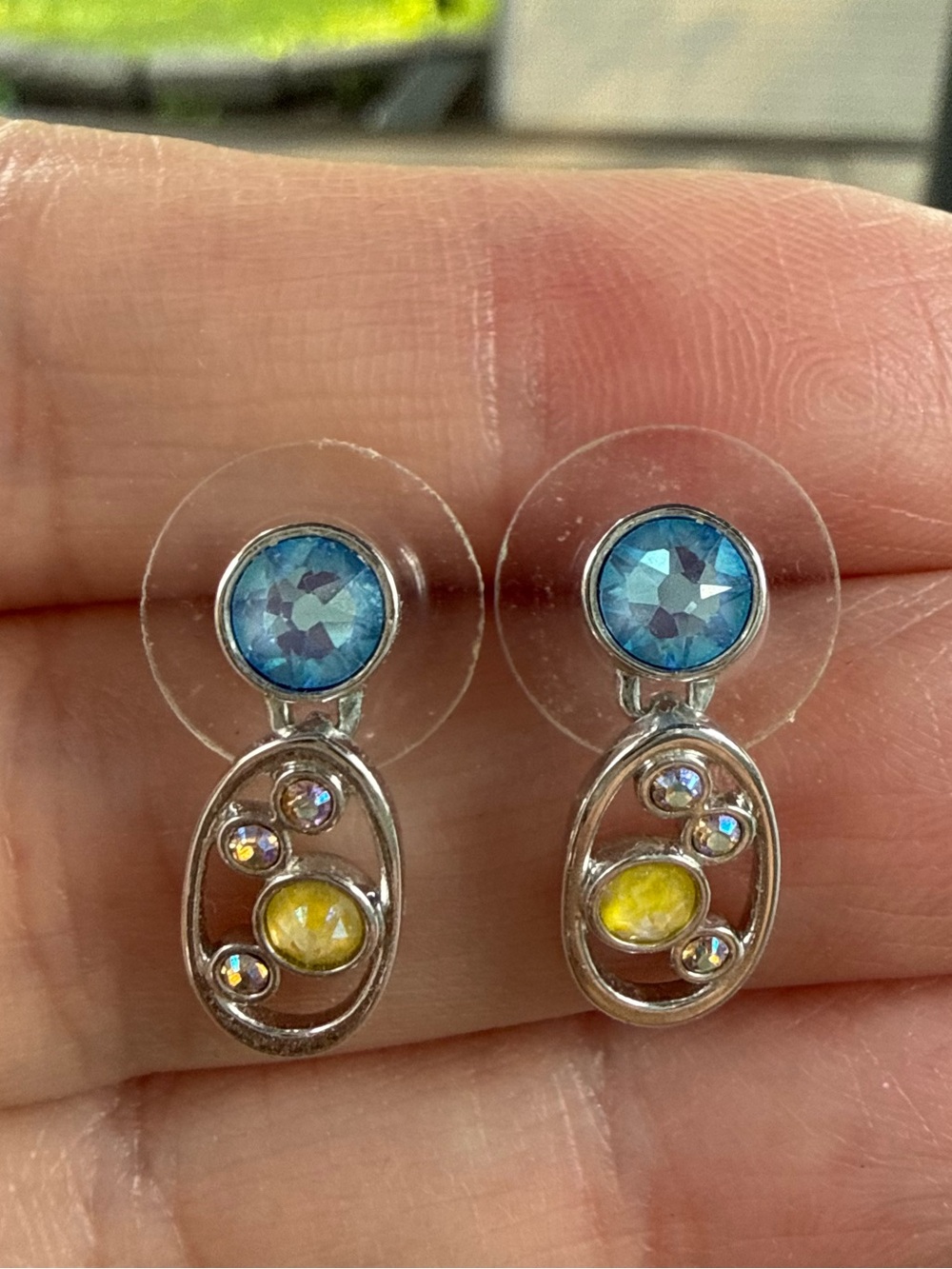 Touchstone Crystal Blue and Yellow Crystal Drop Earrings